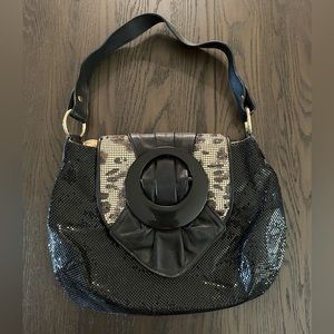 Whiting & Davis, Black and Leopard Shoulder Bag, New Without Tags, Luxe, Genuine